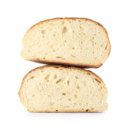 Photo of Pieces of freshly baked bread isolated on white