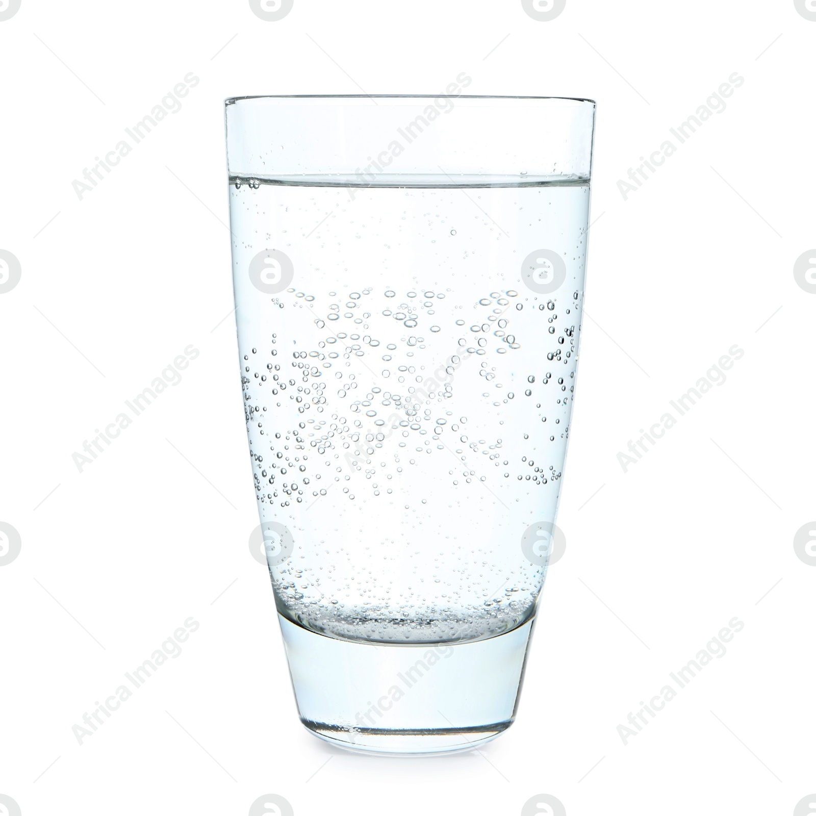 Photo of Glass of refreshing soda water isolated on white