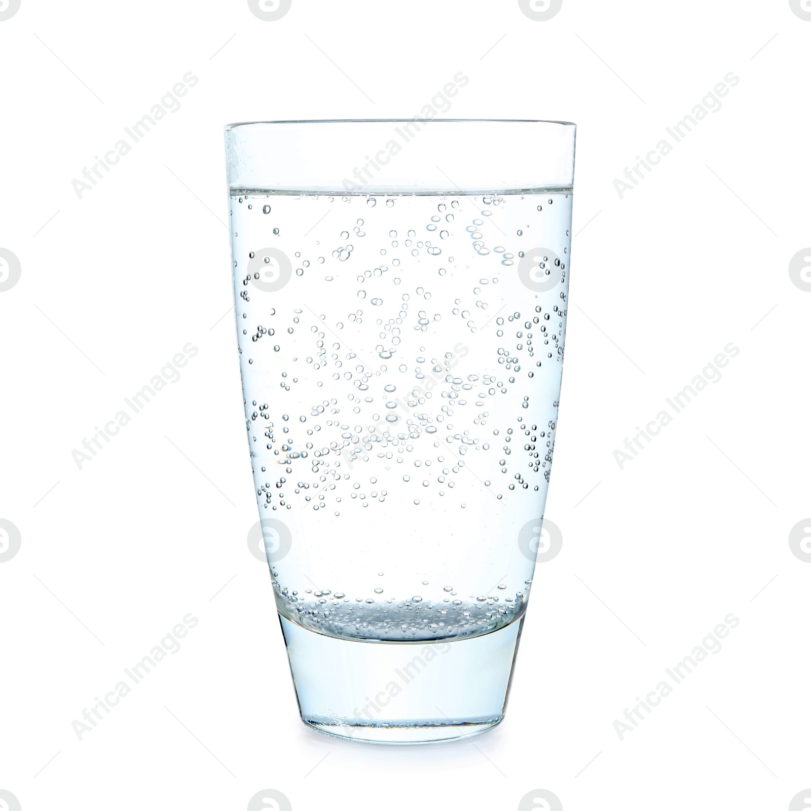 Photo of Glass of refreshing soda water isolated on white