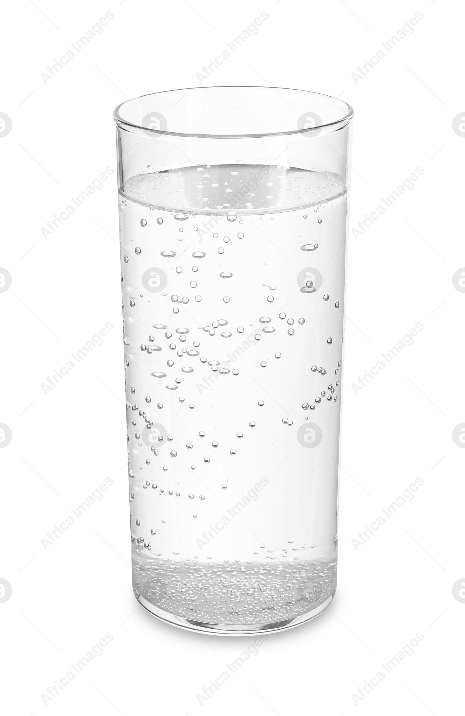 Photo of Glass of refreshing soda water isolated on white