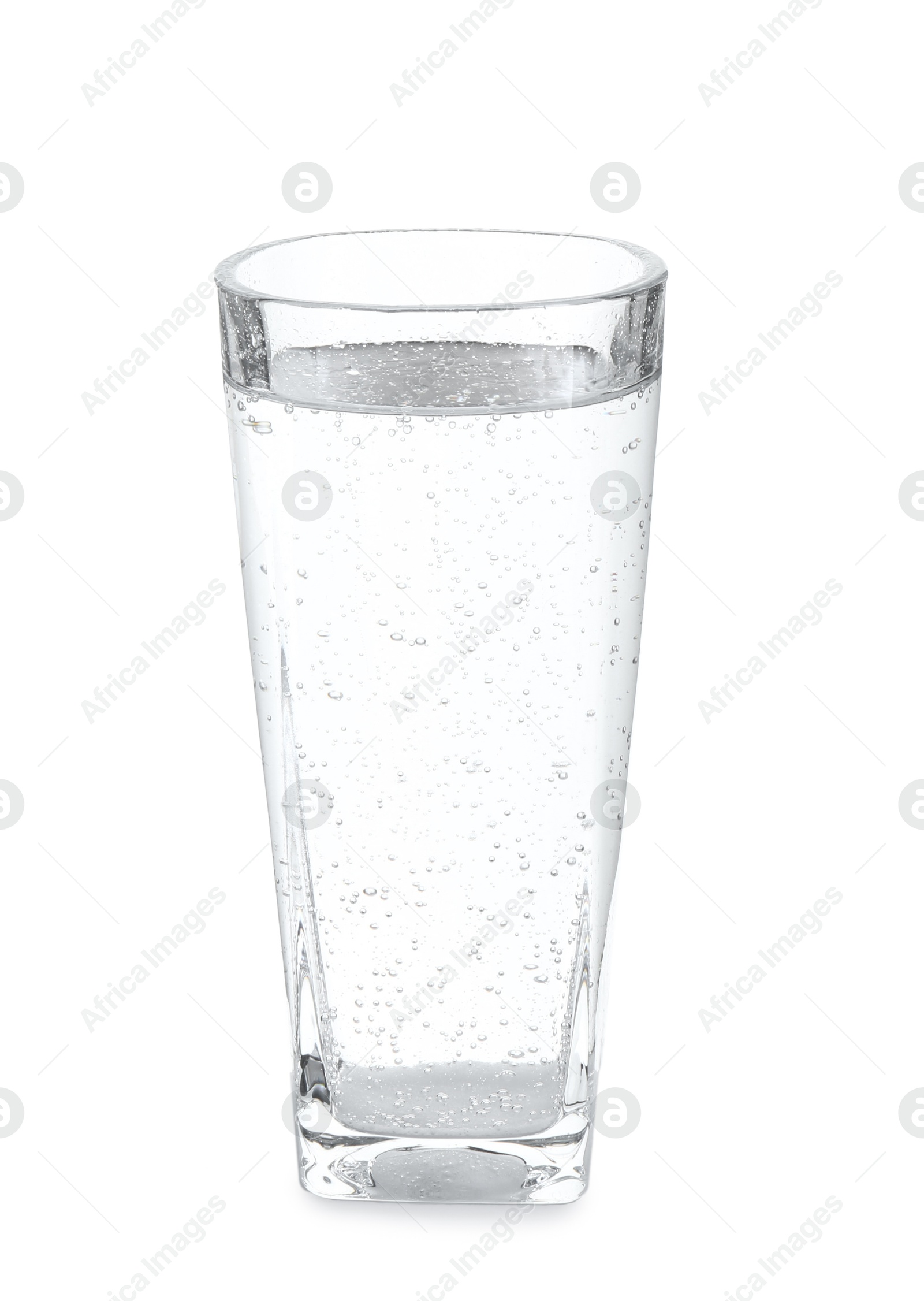 Photo of Glass of refreshing soda water isolated on white