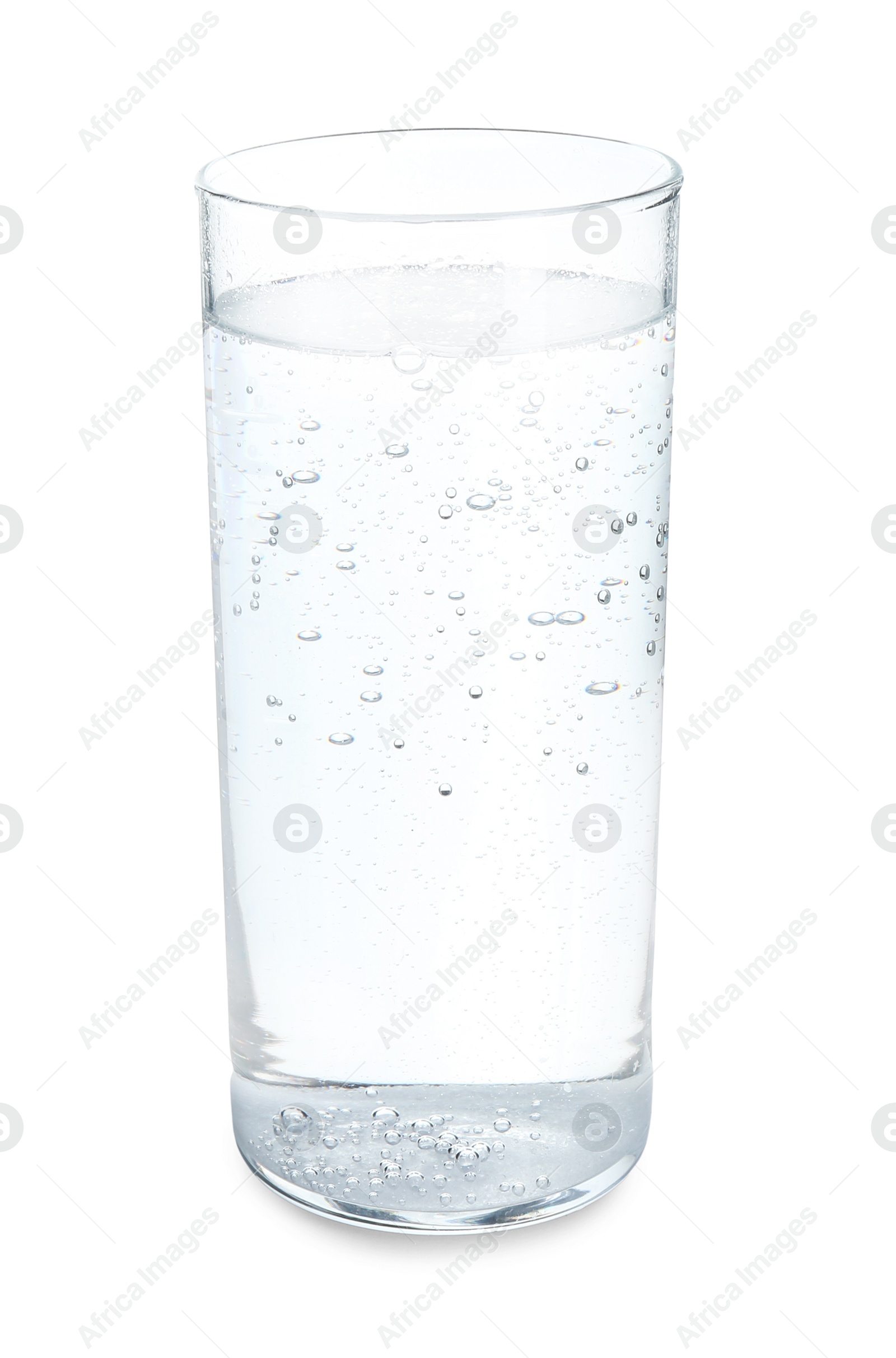 Photo of Glass of refreshing soda water isolated on white