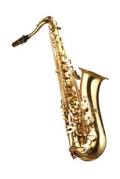 Photo of Jazz. One beautiful saxophone isolated on white