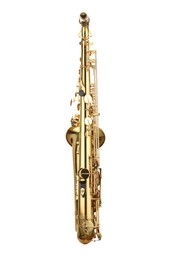 Photo of Jazz. One beautiful saxophone isolated on white