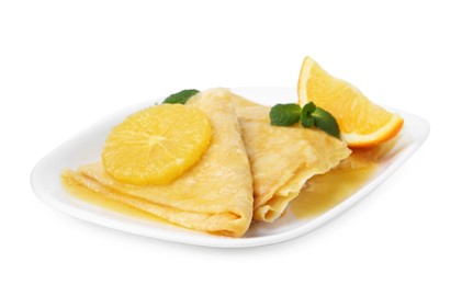 Photo of Delicious Crepes Suzette dessert isolated on white