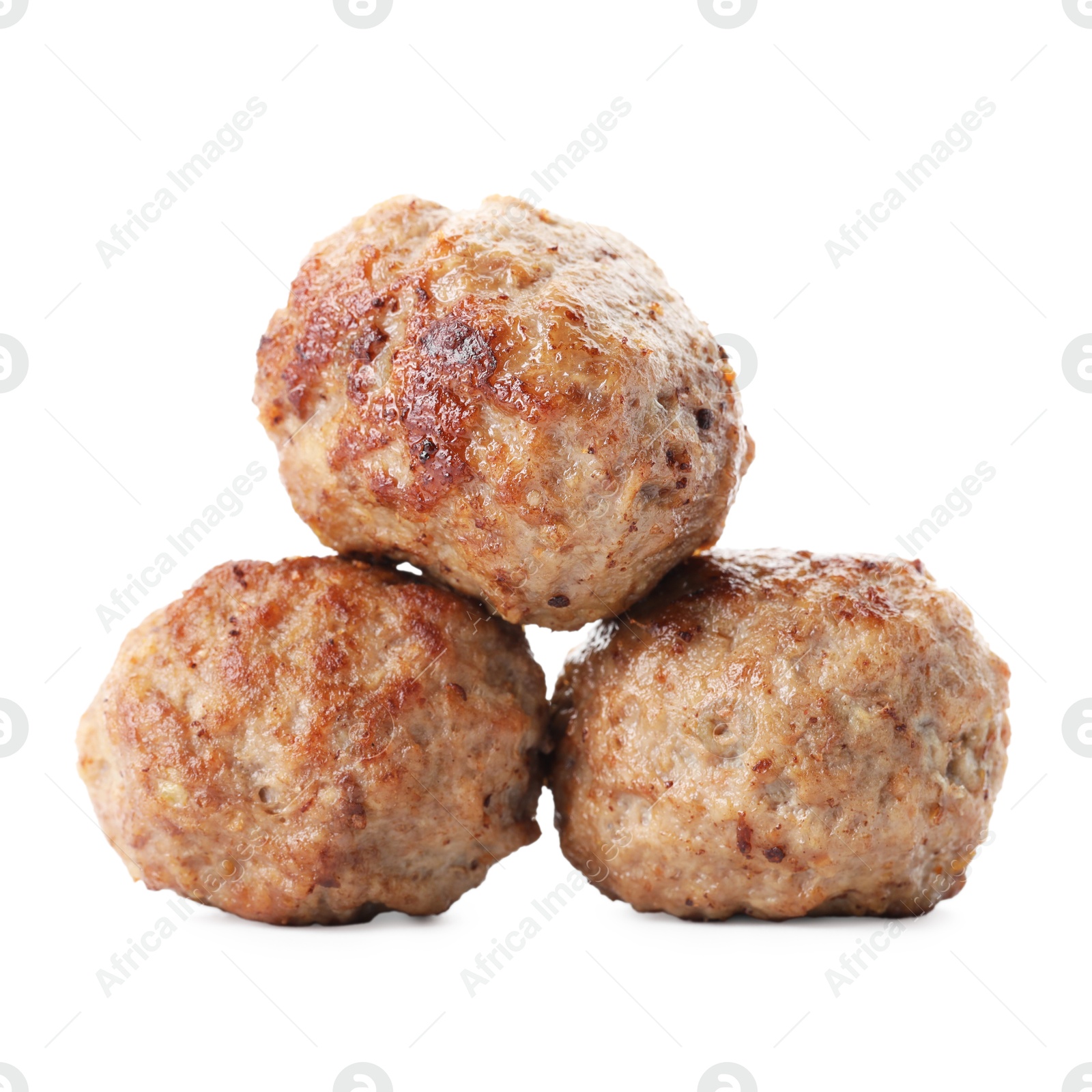 Photo of Group of tasty cooked meatballs isolated on white