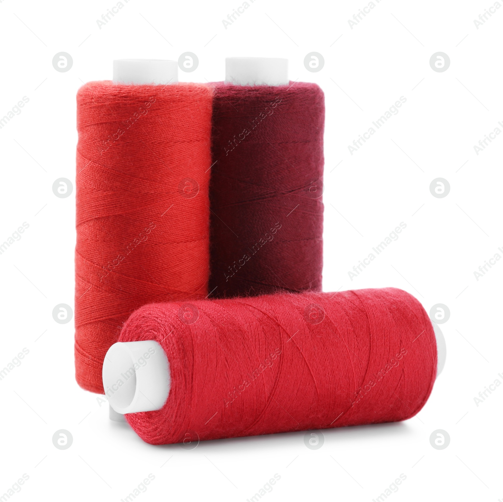 Photo of Spools of colorful sewing threads isolated on white