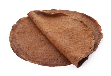 Photo of Two delicious chocolate crepes isolated on white