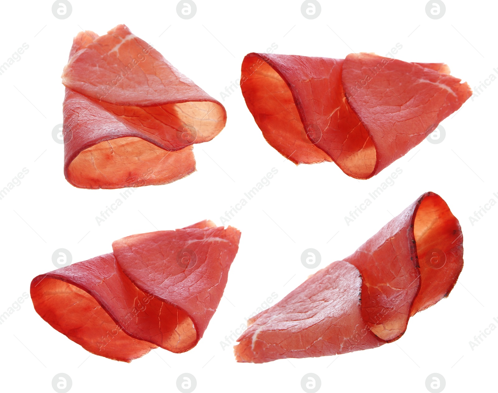 Image of Slices of tasty bresaola isolated on white