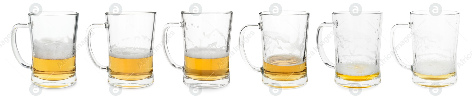 Image of Beer in glass isolated on white. Collage