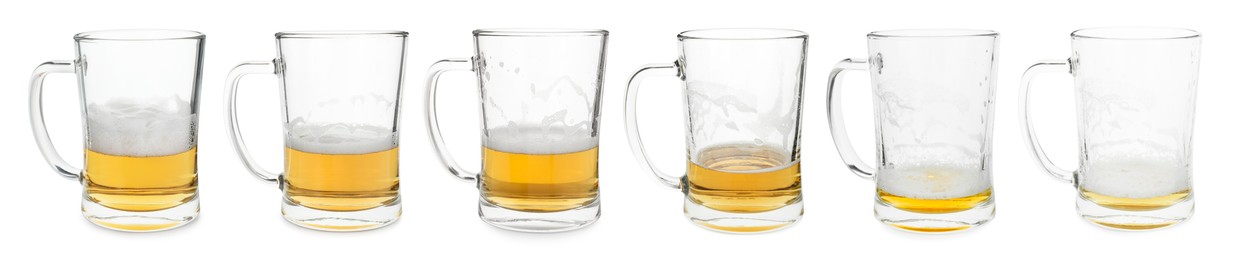 Image of Beer in glass isolated on white. Collage