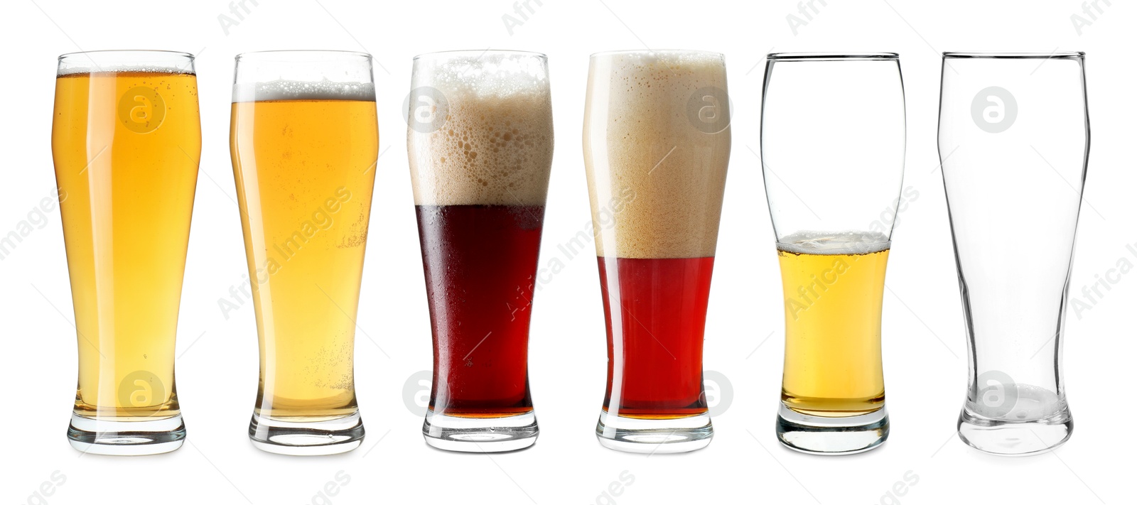 Image of Different types of beer in glasses isolated on white, set