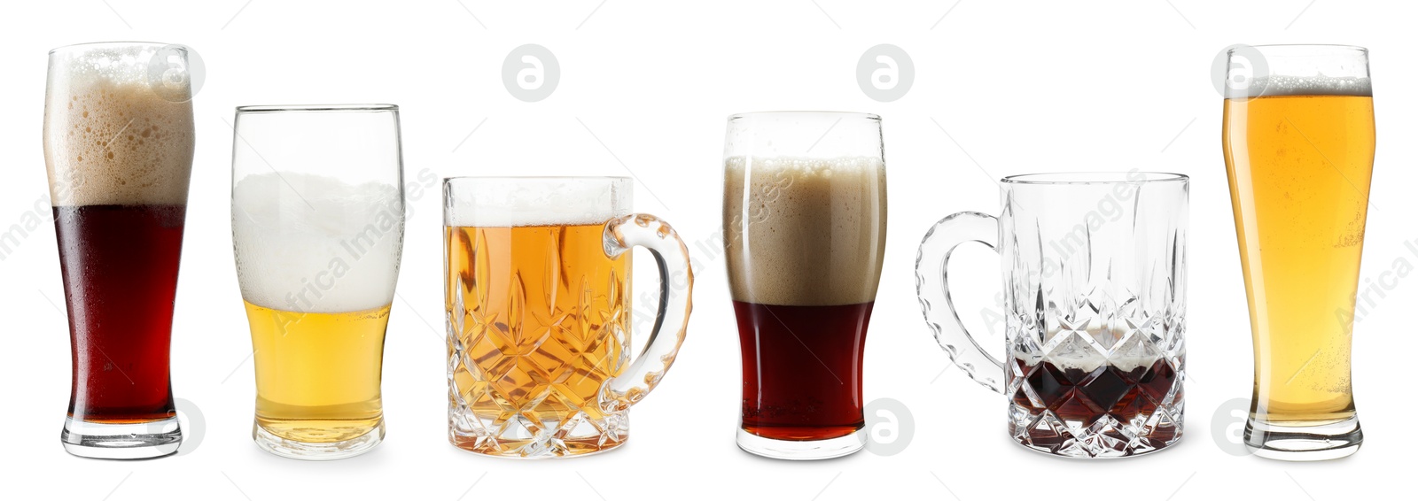 Image of Different types of beer in glasses isolated on white, set