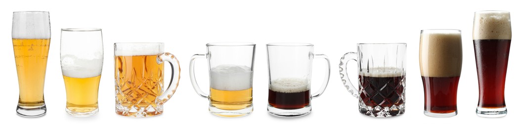 Image of Different types of beer in glasses isolated on white, set