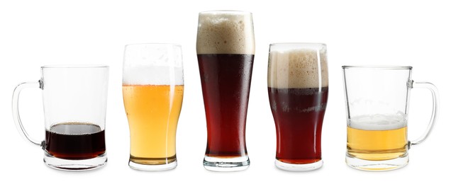 Image of Different types of beer in glasses isolated on white, set