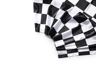 Photo of Checkered flag isolated on white, top view