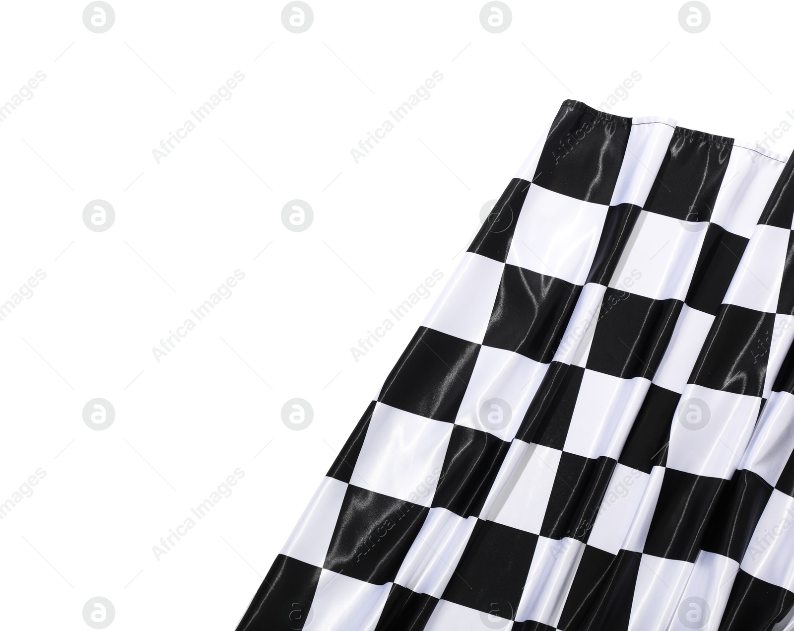 Photo of Checkered flag isolated on white, top view