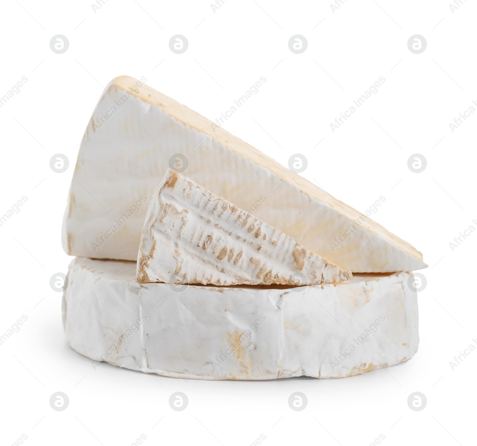 Photo of Pieces of tasty cheese isolated on white