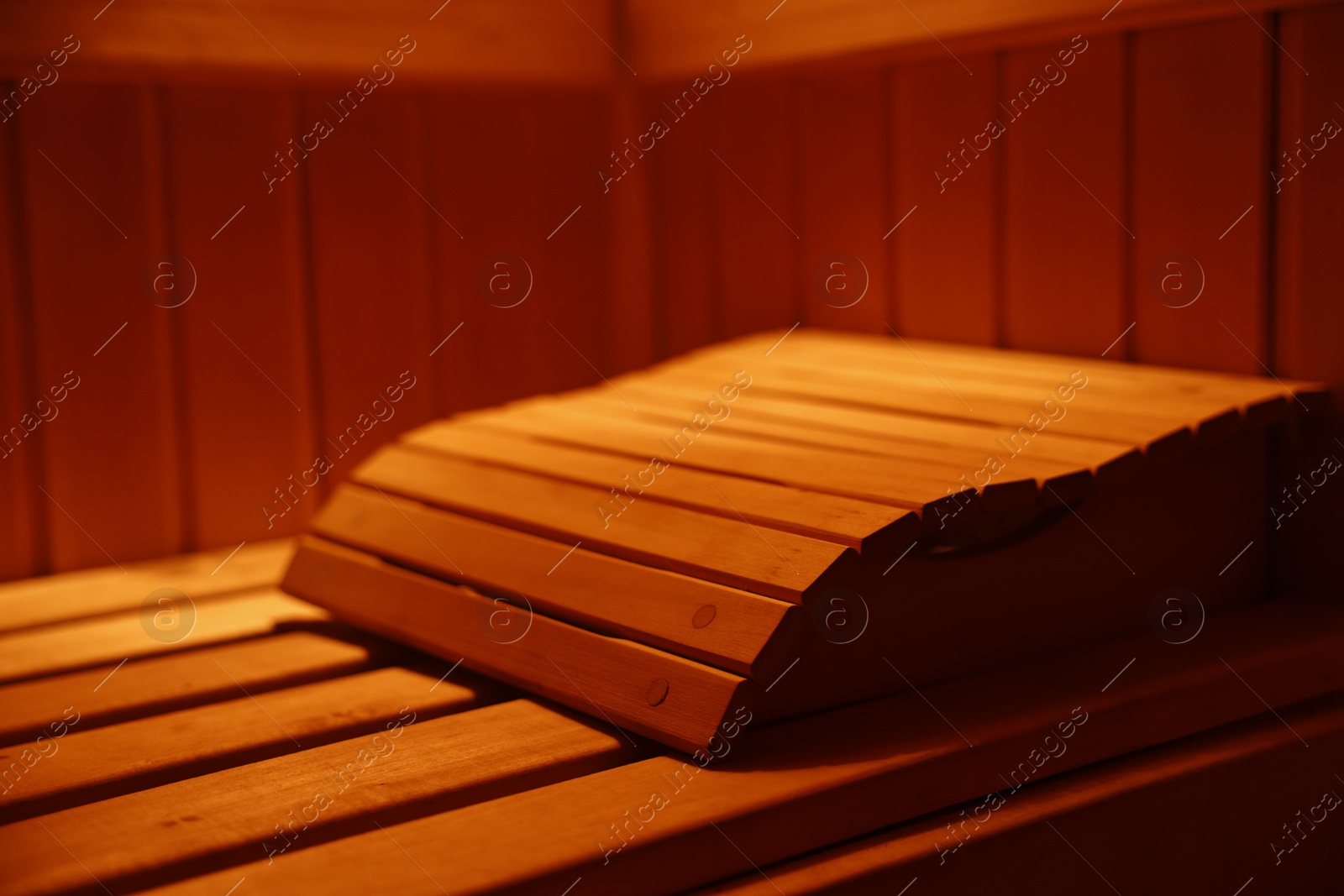 Photo of View of empty wooden sauna with bench