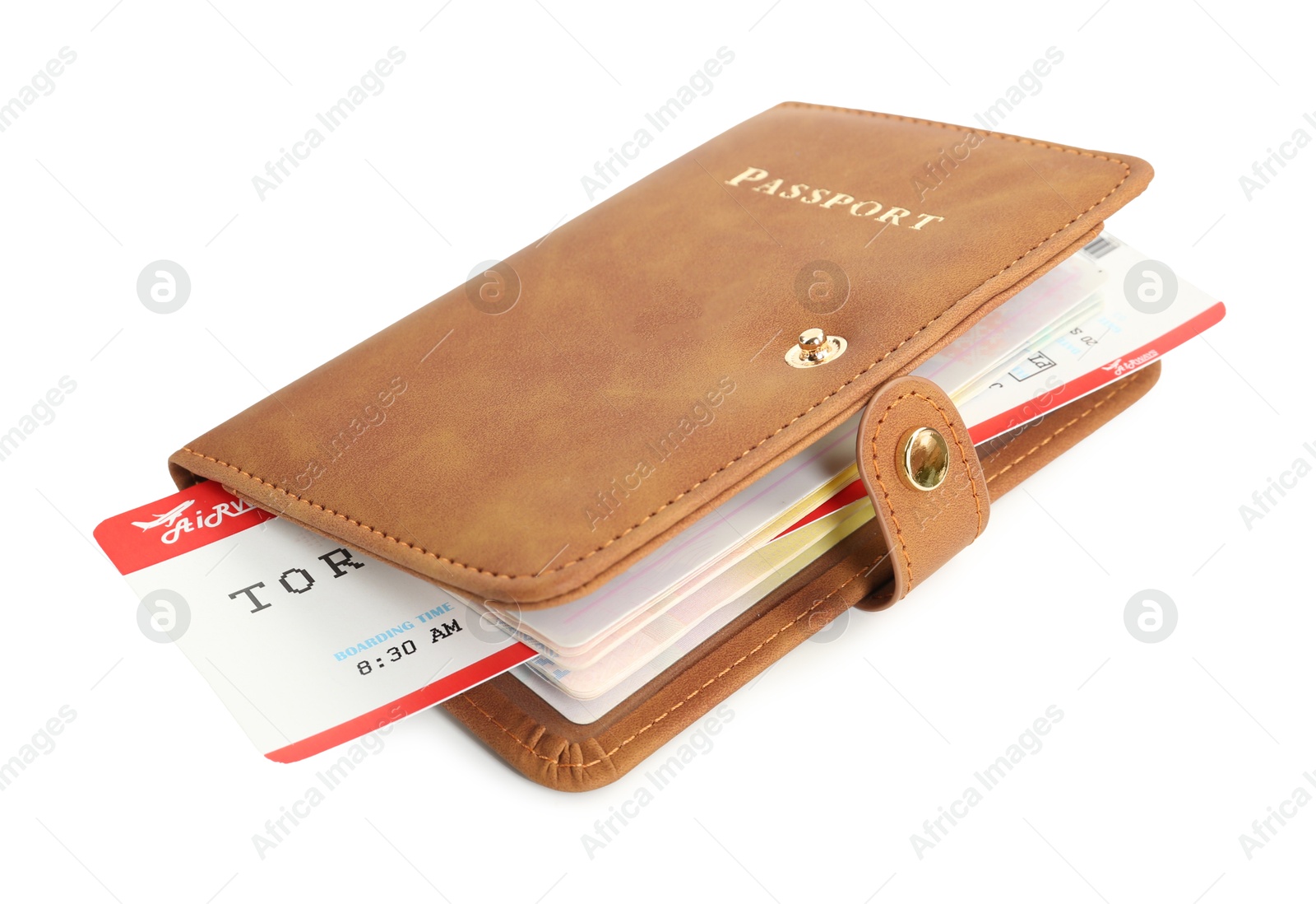 Photo of One passport with ticket isolated on white