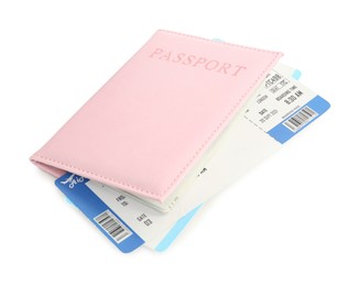 Photo of One passport with tickets isolated on white