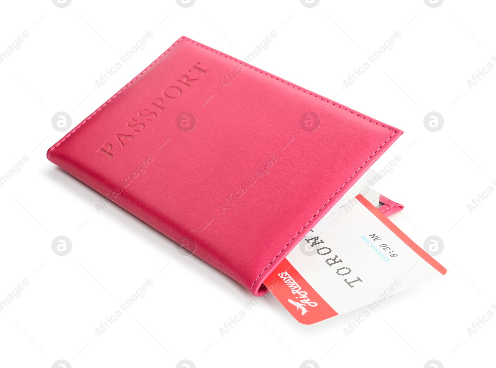 Photo of One passport with ticket isolated on white