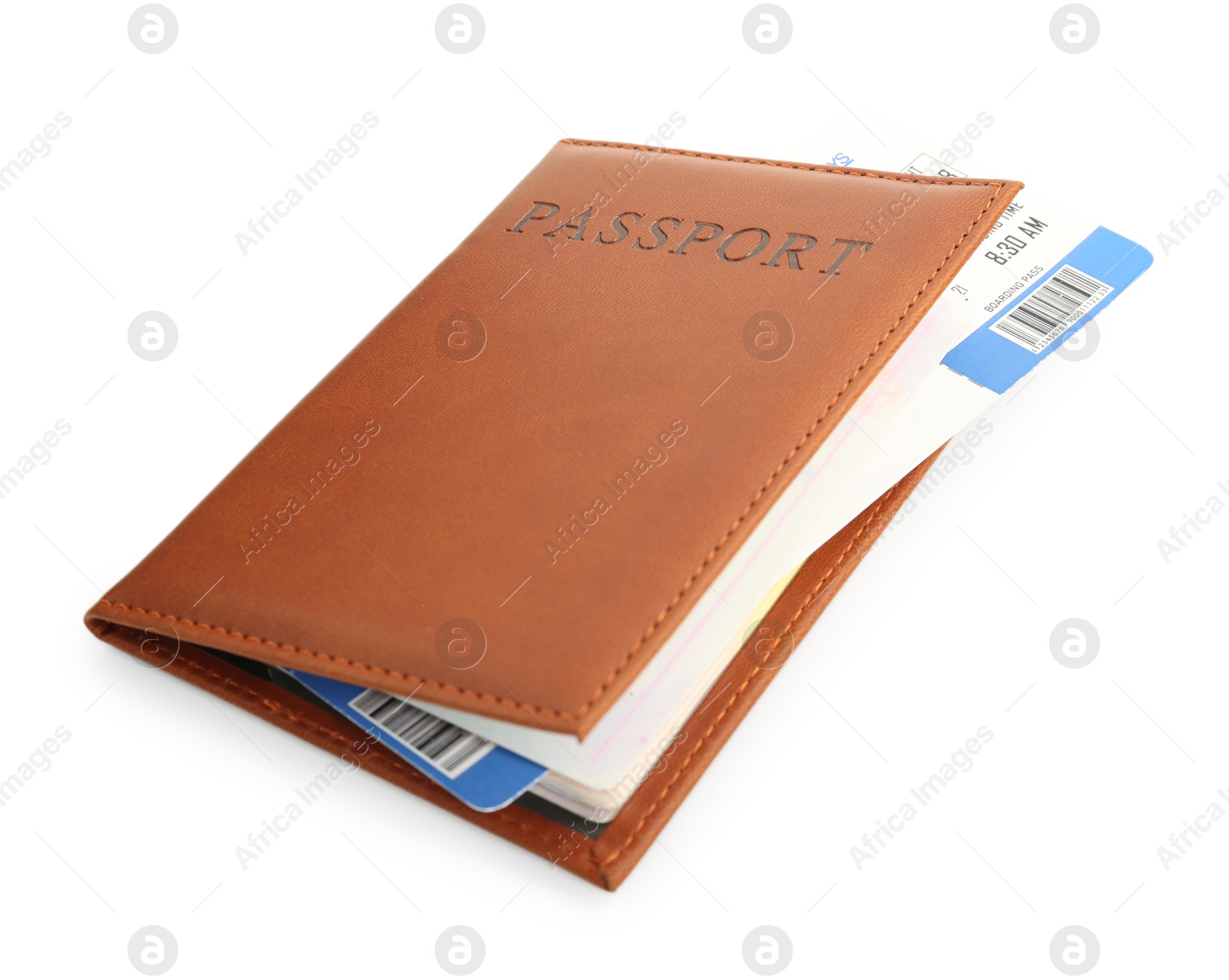 Photo of One passport with ticket isolated on white