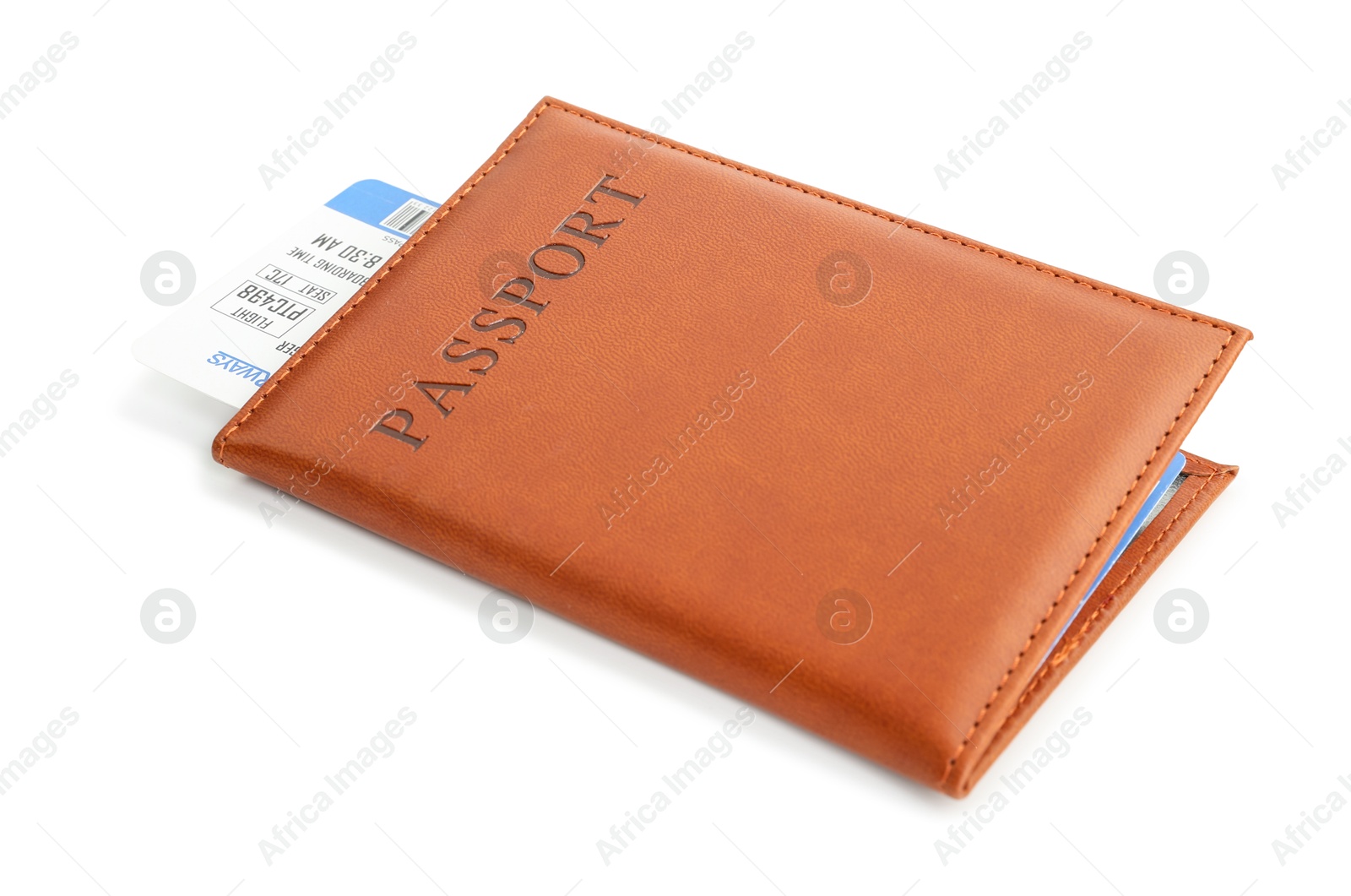 Photo of One passport with ticket isolated on white