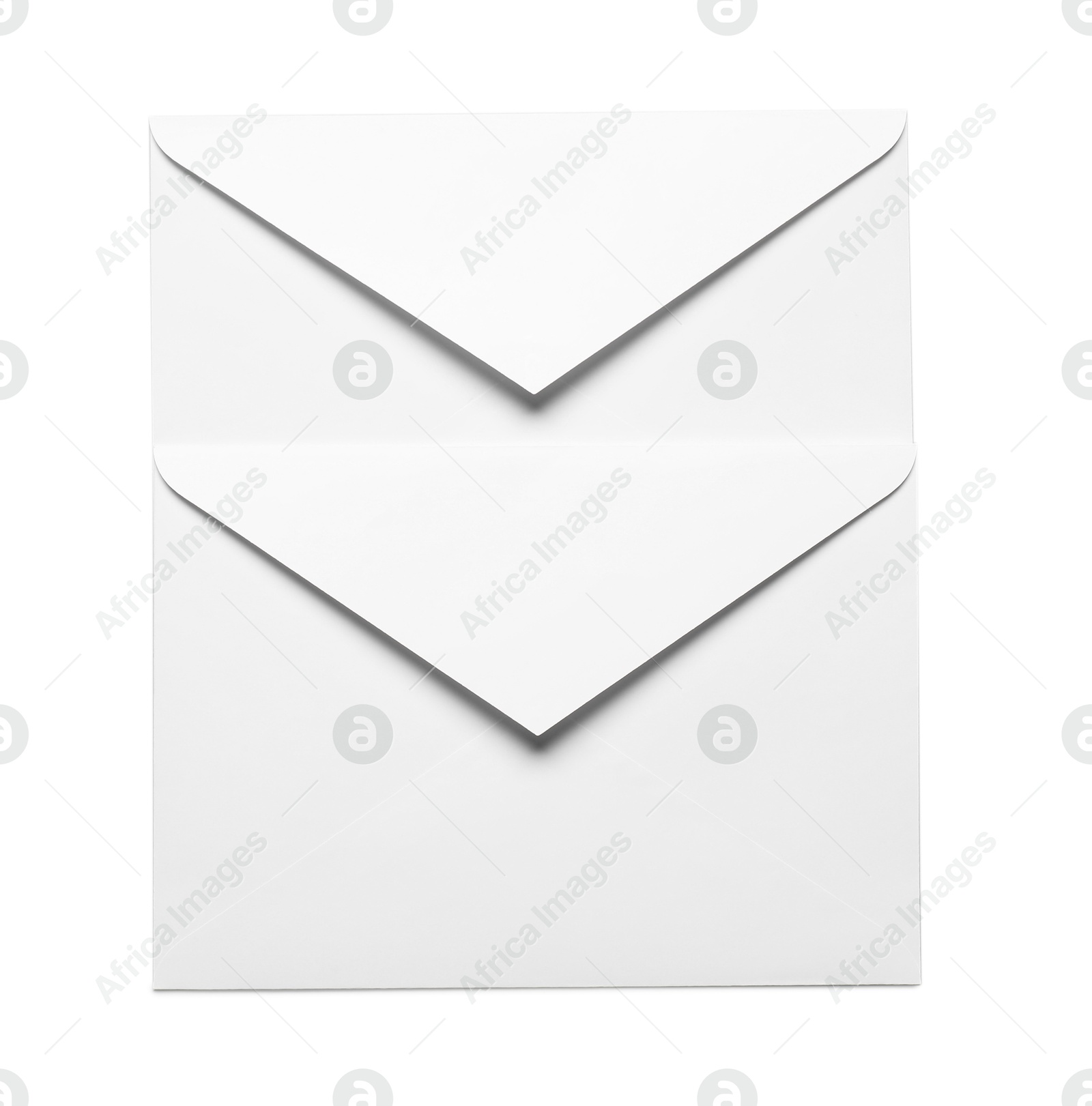 Photo of Envelopes isolated on white, top view. Mockup for design