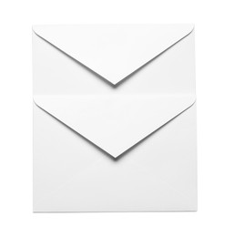 Photo of Envelopes isolated on white, top view. Mockup for design