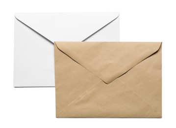 Envelopes isolated on white, top view. Mockup for design