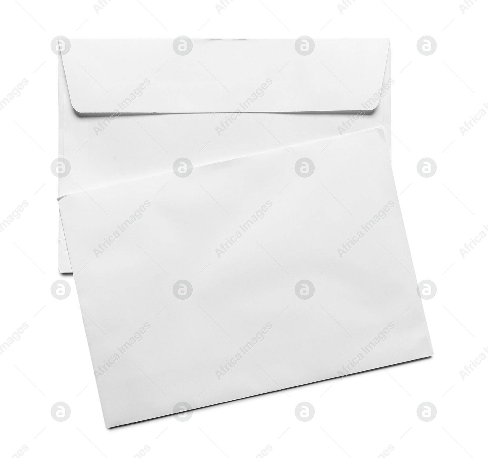 Photo of Envelopes isolated on white, top view. Mockup for design