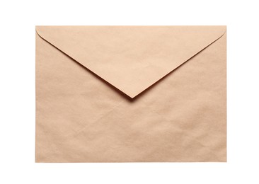 Photo of Envelope isolated on white, top view. Mockup for design