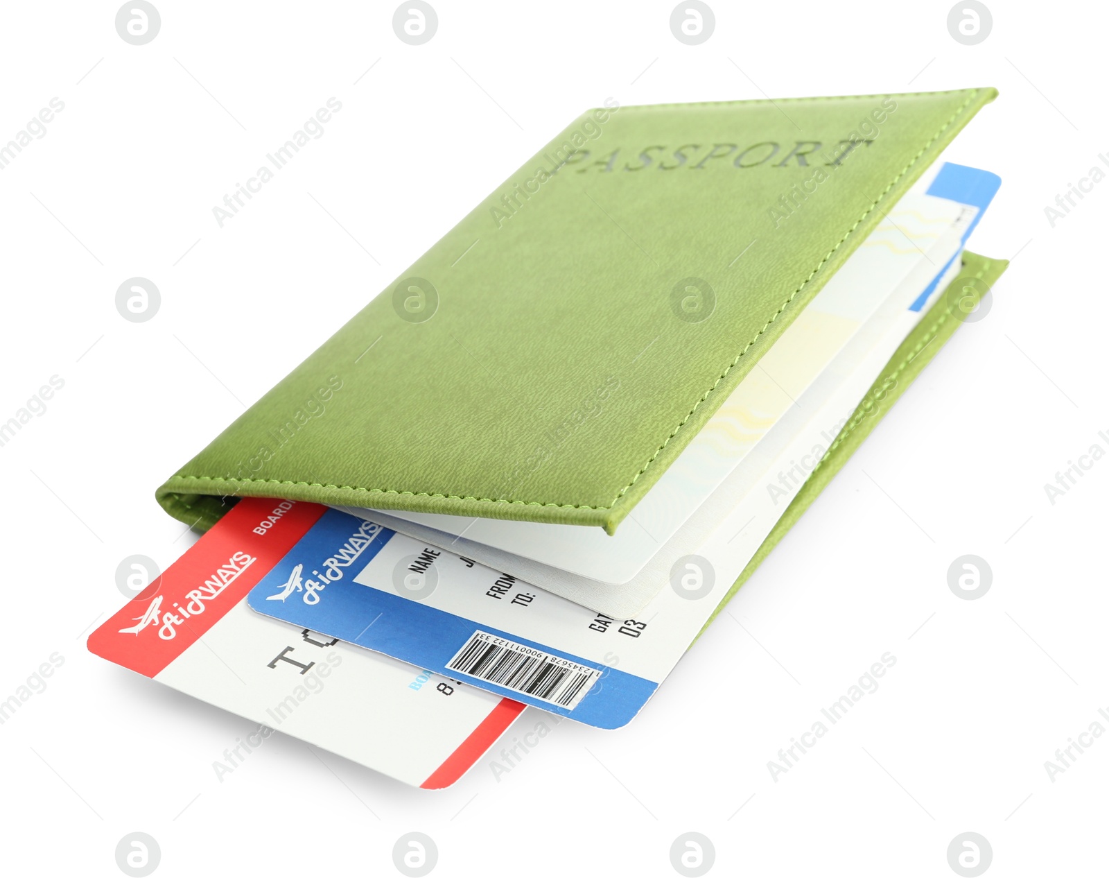 Photo of Passport with airplane tickets isolated on white