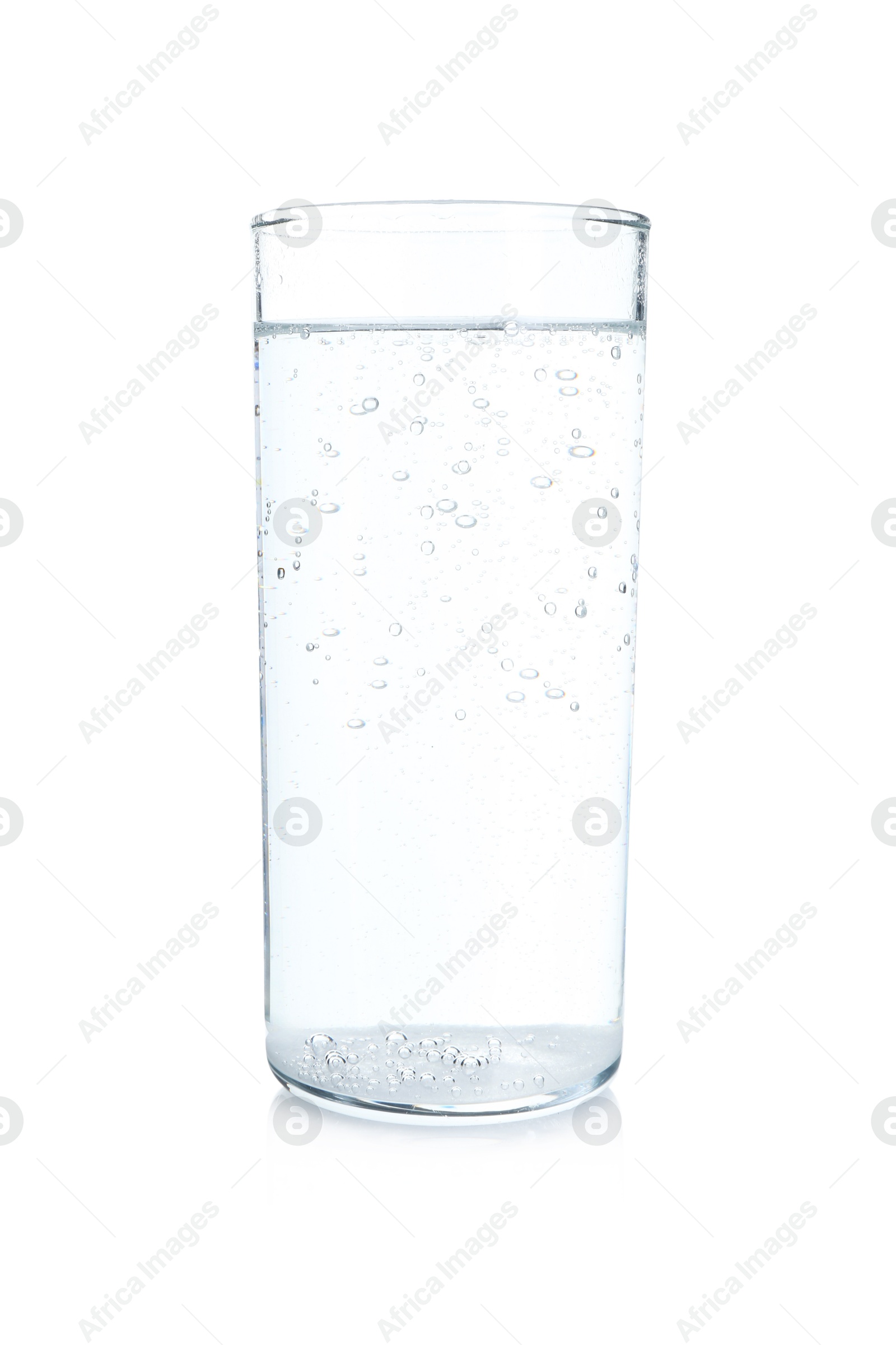 Photo of Glass of refreshing soda water isolated on white