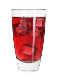 Photo of Sweet soda water with ice cubes in glass isolated on white