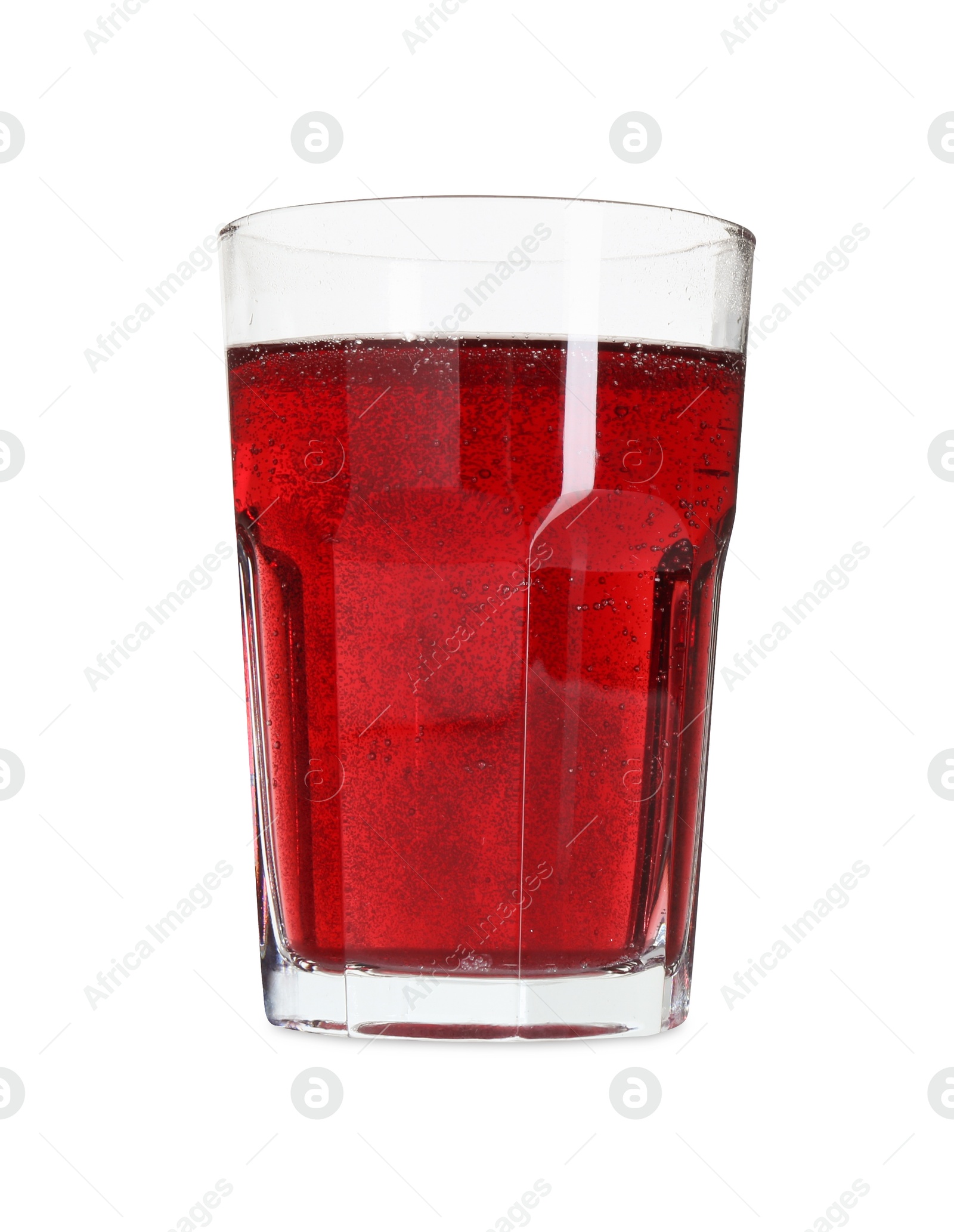 Photo of Sweet soda water in glass isolated on white