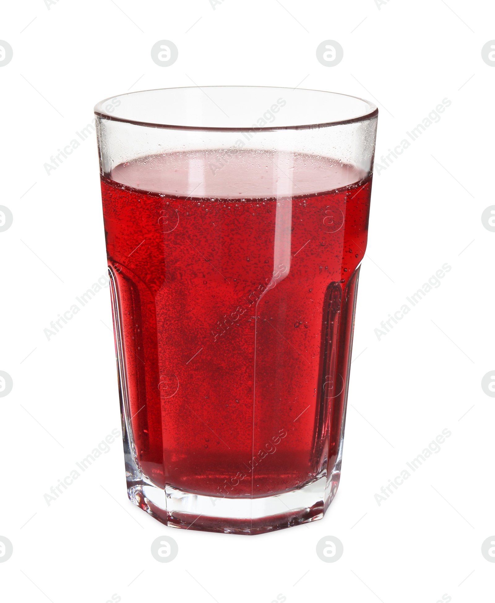 Photo of Sweet soda water in glass isolated on white