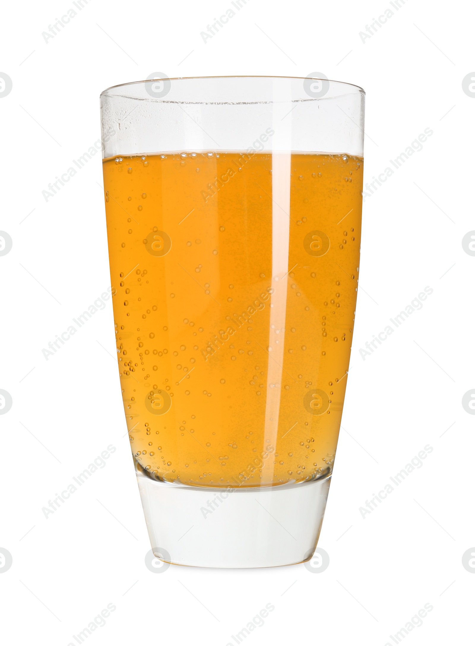 Photo of Sweet soda water in glass isolated on white