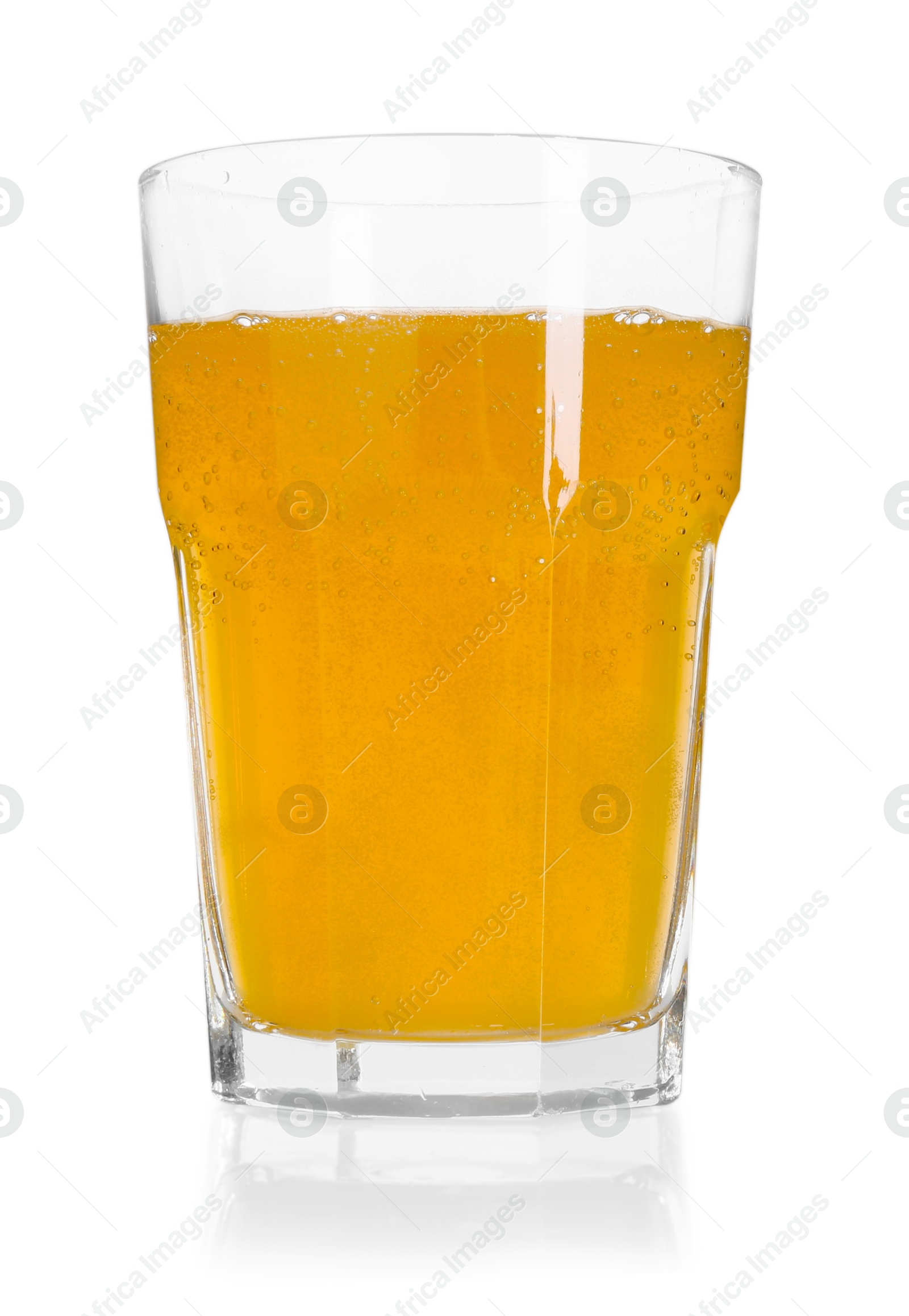 Photo of Sweet soda water in glass isolated on white