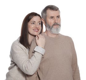 Photo of Happy daughter and her father on white background