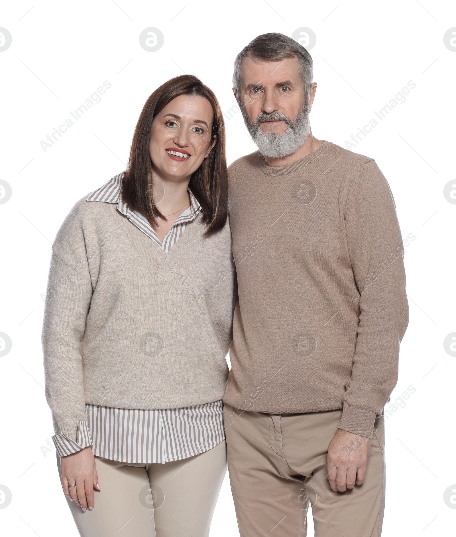 Photo of Family portrait of happy daughter and her father on white background