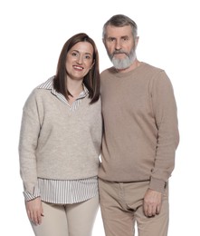 Photo of Family portrait of happy daughter and her father on white background