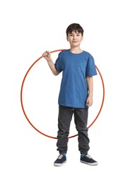 Photo of Boy with hula hoop on white background