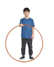 Photo of Boy with hula hoop on white background