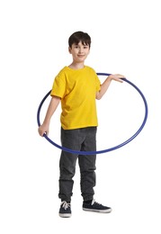 Photo of Boy with hula hoop on white background