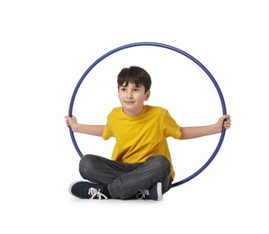 Photo of Boy with hula hoop on white background