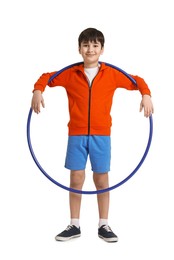 Photo of Boy with hula hoop on white background