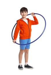 Photo of Boy with hula hoop on white background