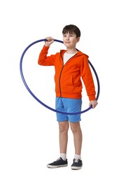 Photo of Boy with hula hoop on white background